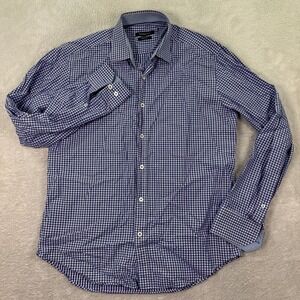 Bugatchi Mens Medium Shaped Fit Shirt Purple Gingham Check L/S Button Up Stretch